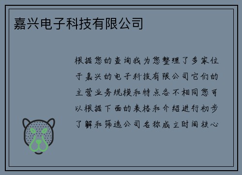 嘉兴电子科技有限公司
